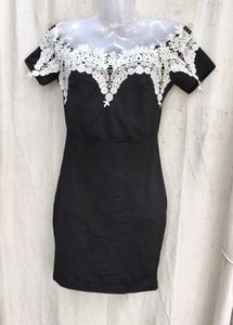I. Black Lace Trim Off-Shoulder Dress