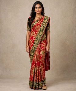 Red  and orange Embroidered georgette combo 2 sare
