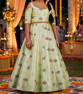 Light Green Ethnic Gown with Gold Print