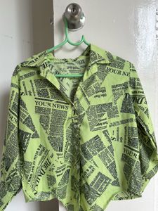 Bold Newspaper Print Button-Up Top