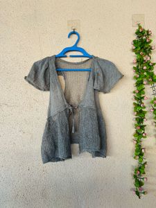 Gray Knit Open Front Cardigan