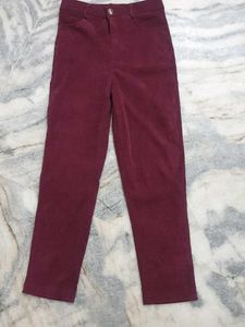 Burgundy Corduroy High-Waisted Pants