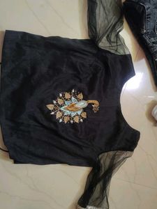 Elegant Black Blouse with Peacock Embroidery