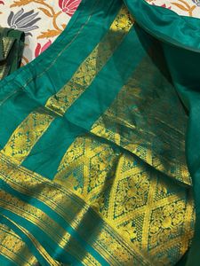 Elegant Teal Saree with Gold Border