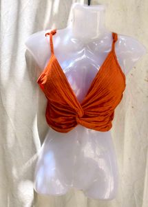 Orange Twist Front Crop Top