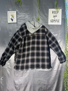 check plaid flannel shirt with attached hooded