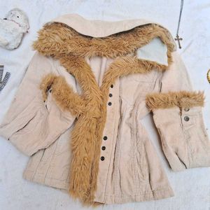 y2k Faux Fur Trim Denim Jacket