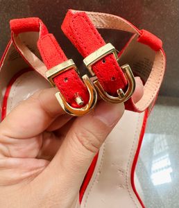 Red Strappy Block Heels