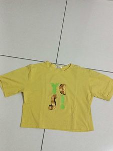 Yellow Graphic Print Cropped T-Shirt