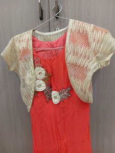 Orange Kurta Set with Embellished Jacket