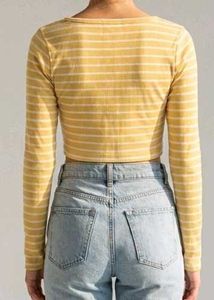 Yellow Striped Cropped Long Sleeve Top