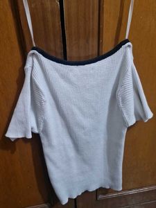 Studio K White Ribbed Tie-Front Top