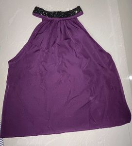🇹🇭Purple Halter Neck Embellished Top