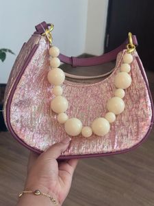 Sparkly Pink Crescent Shoulder Bag