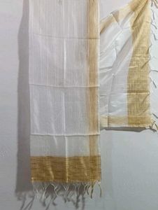 White Dupatta with Golden Border