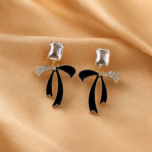Elegant Black Bow Crystal Earrings