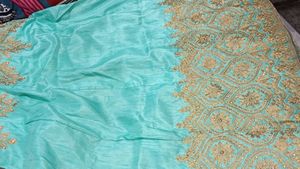 Elegant Teal &amp; Gold Embroidered Outfit