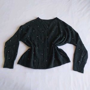 H&amp;M Pearl Embellished Grey Sweater 🫧