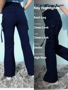 Deep Dark Blue Bootcut Cargo Jeans