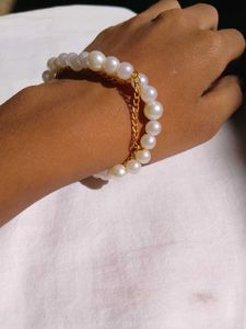 [Free shipping] Pearl and Gold Chain Bracelets com