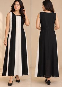 Classic Black & White Striped Midi Dress