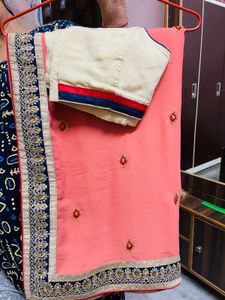 Peach Embroidered Saree