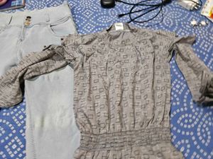 Light Wash Jeans and Printed Dress Set