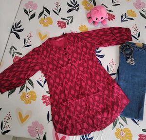 Pink Ikat Print Kurta