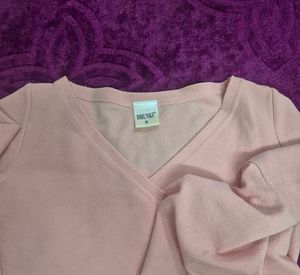 Peach Wrap Blouse with Bell Sleeves