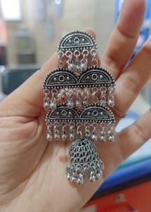 Oxidized Silver Jhumka Earrings