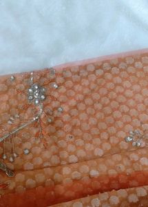 Elegant Peach Embroidered Saree -Net and brasso