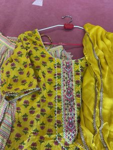 Yellow Floral Print Kurta Set with Dupatta