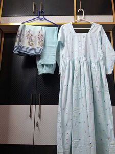 Light Blue anarkali Set with Dupatta and pant
