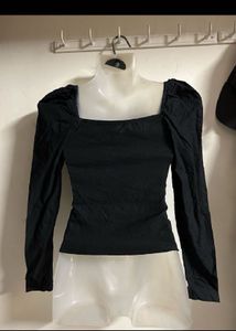 Black Puff Sleeve Sweetheart Neck Top