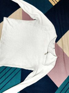 White Textured Zipper Top