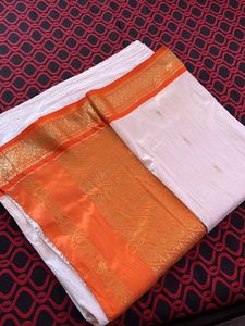 Off White with Orange Border Cotton Silk Saree