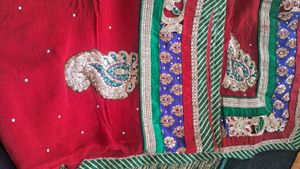 Red &amp; Multicolor Embroidered Saree With Blouse