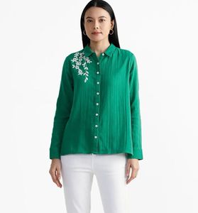 Westside Muslin Embroidered Green shirt
