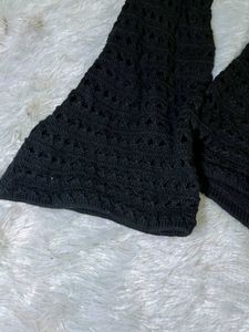 Black Crochet Bell Sleeve Top