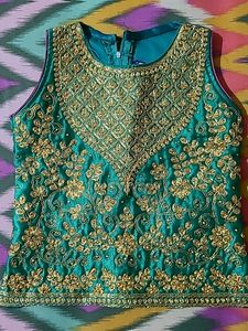 Gorgeous Green And Purple Ethnic Ghagra For Girl