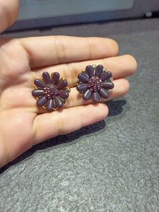 Trendy Flower Stone Violet Studs