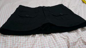 Black Cotton Blend Girls' Mini Skirt