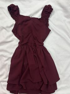 Burgundy Ruffle Mini Dress