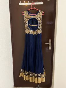 Elegant Navy Blue Embroidered Gown