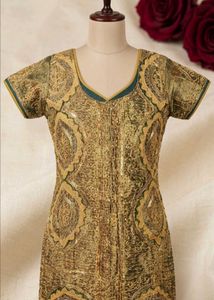 Elegant Golden Hand-Embroidered Kurti with Intrica