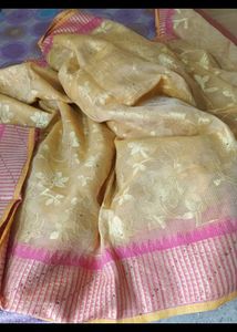 Elegant Yellow Saree with Pink Border