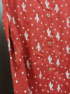 Red Cactus Print Button-Up Dress