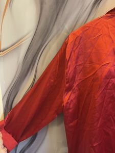 Chic Red Satin Button-Up Shirt