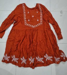 Orange Kurta with White Embroidery