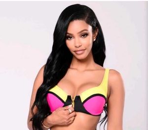 Colorblock Zip Front Bikini Top